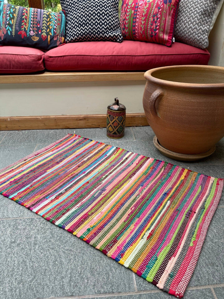 Small Rainbow Rectangle Rag Rug - Second Nature Online