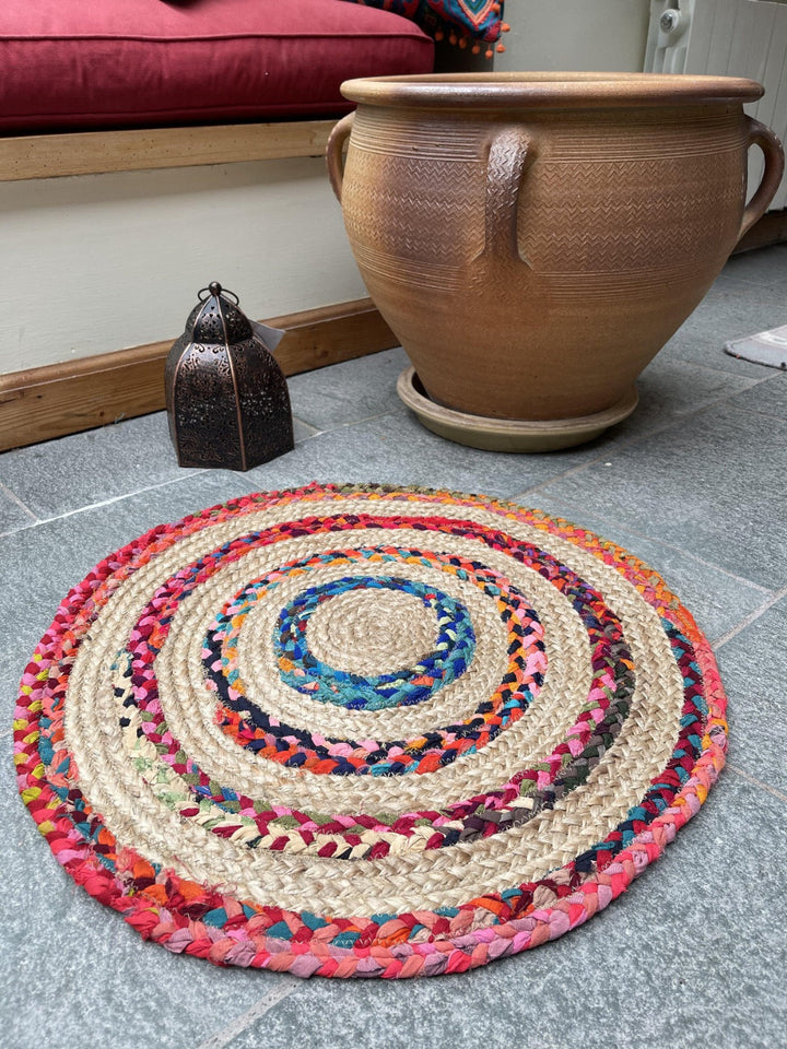 FIESTA Round Rug Jute Hand Woven with Recycled Fabric - Second Nature Online