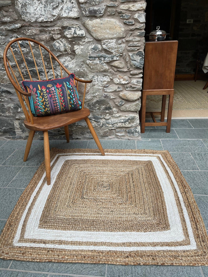 Square Braided Jute Rug With Cream Border - Second Nature Online