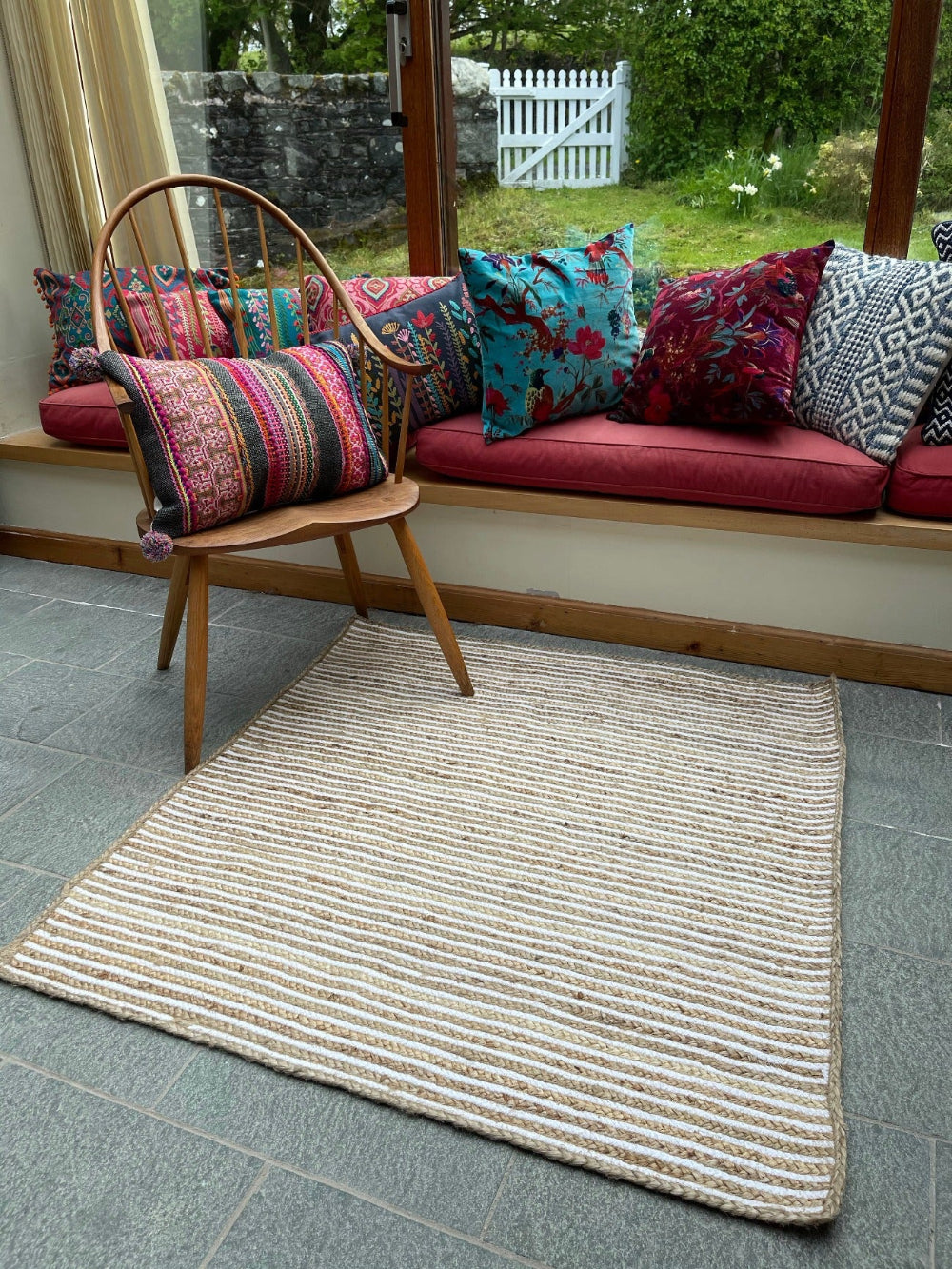 Square Jute Striped Rug Lifestyle Shot - Second Nature Online
