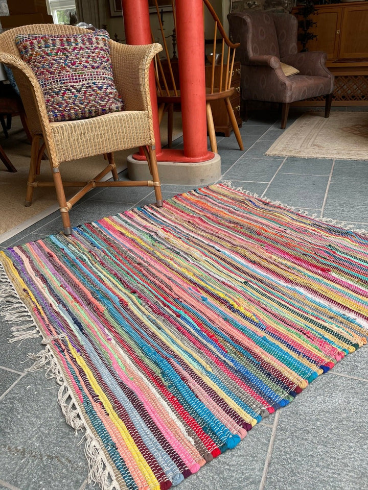 Square Multi Colour Recycled Rag Rug