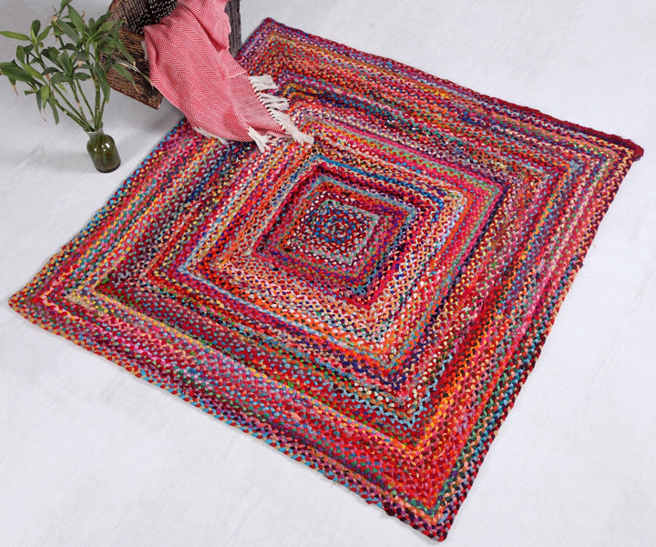 Sundar Large Rainbow Square Braided Fabric Rug Lifestyle Second Nature Online
