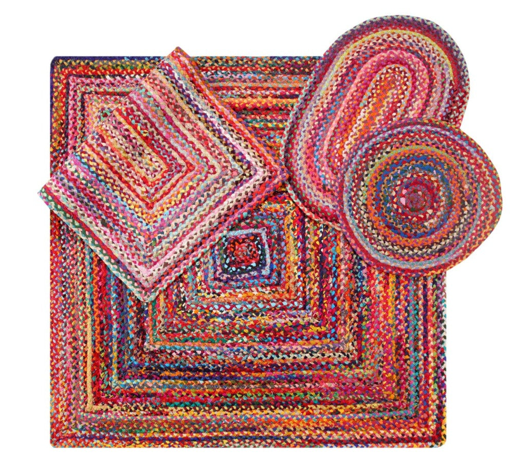 SUNDAR Rectangular Multicolour Rug Ethical Source with Recycled Fabric