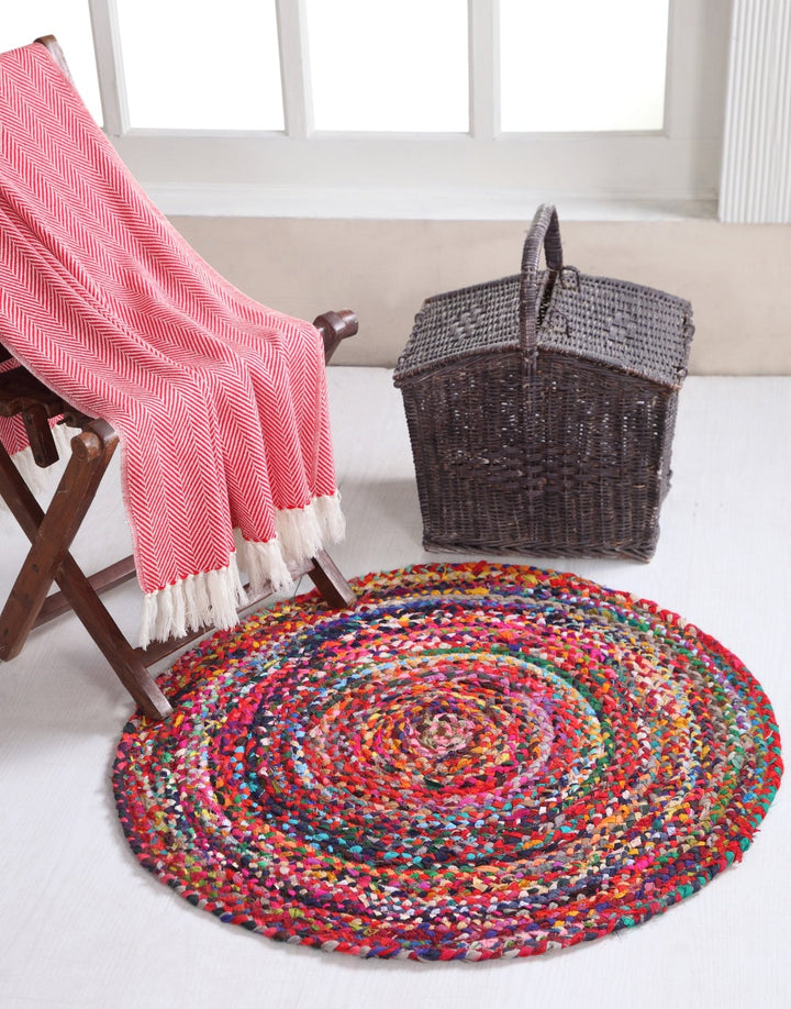 SUNDAR Round Multicolour Rug Ethical Source with Recycled Fabric