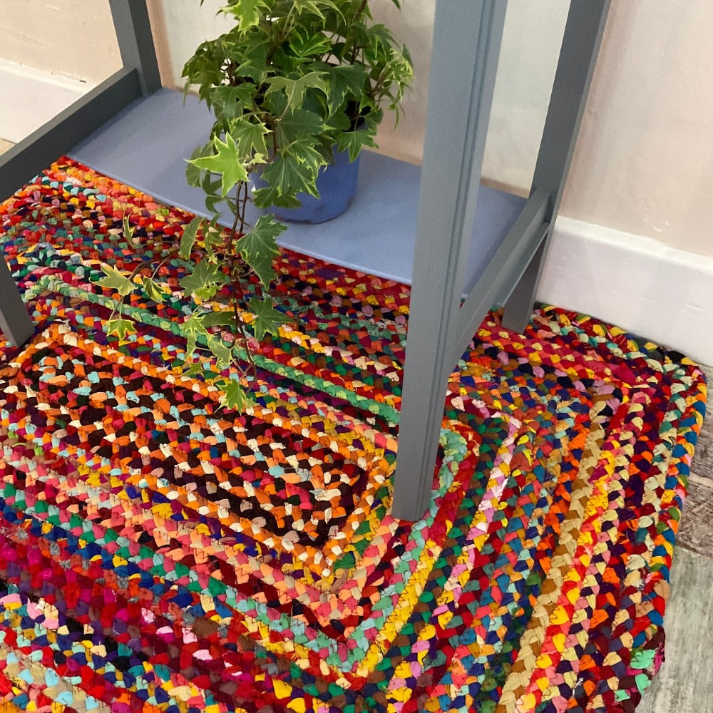 Multi Coloured Rainbow Braided Rug | Camping Rug | Rag Rug – Second ...
