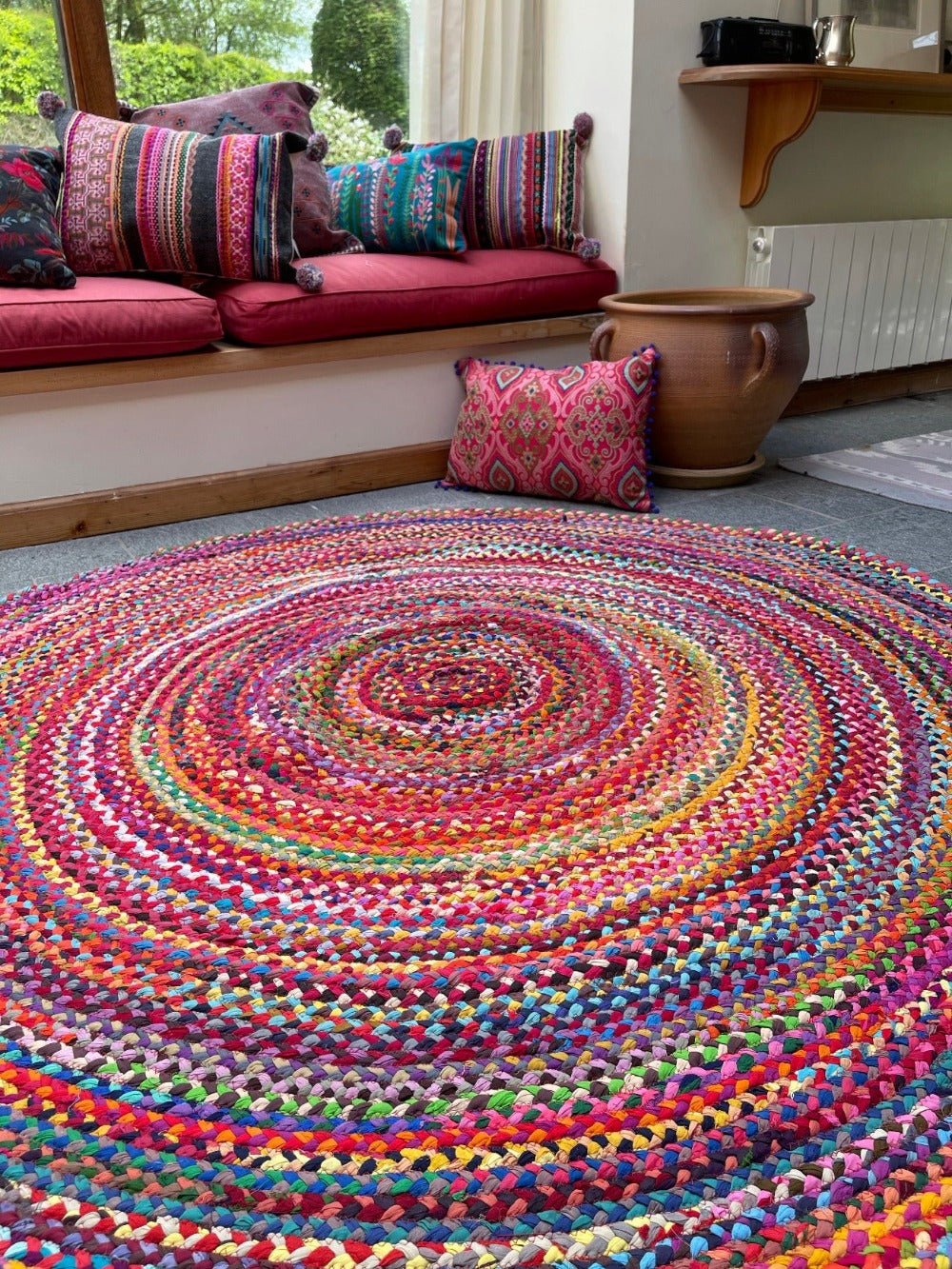 Sundar Rainbow Cotton Fabric Braided Rug