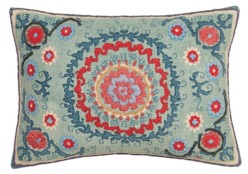 Turquoise Blue Cotton Printed Indian Embroidered Suzani Cushion Cover