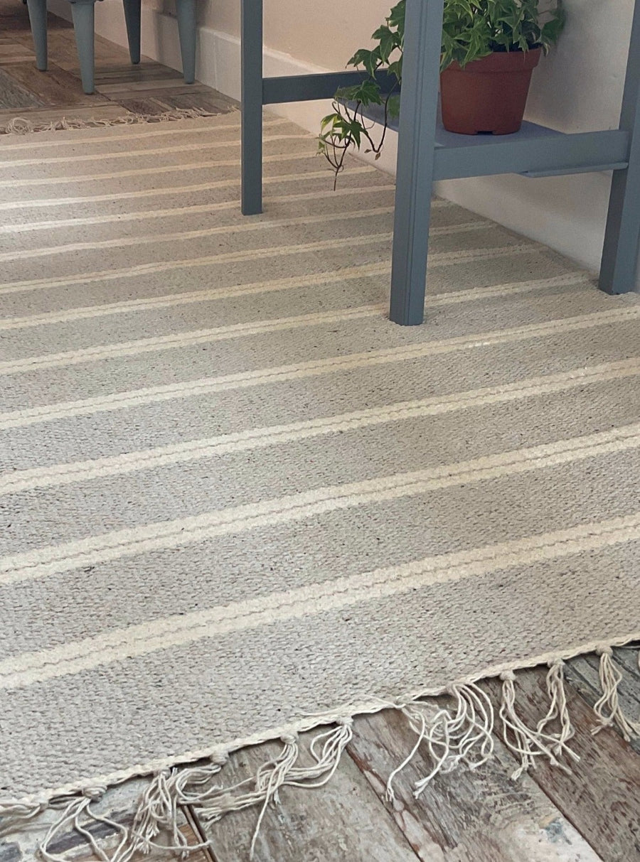 Grey Rug | Cotton and Jute | Striped | Second Nature Online