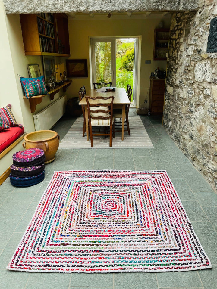 White Square Braided Rug - Second Nature Online