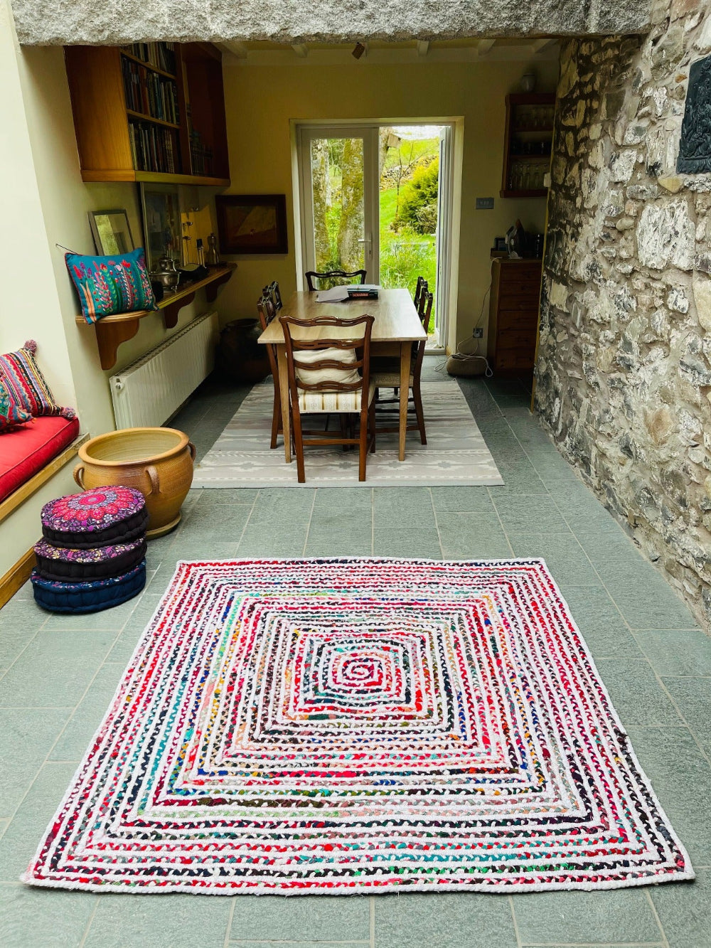 Square Rag Rugs Bedroom Rug Square Rag Rugs | White Rainbow Striped Boho Rug – Second ...