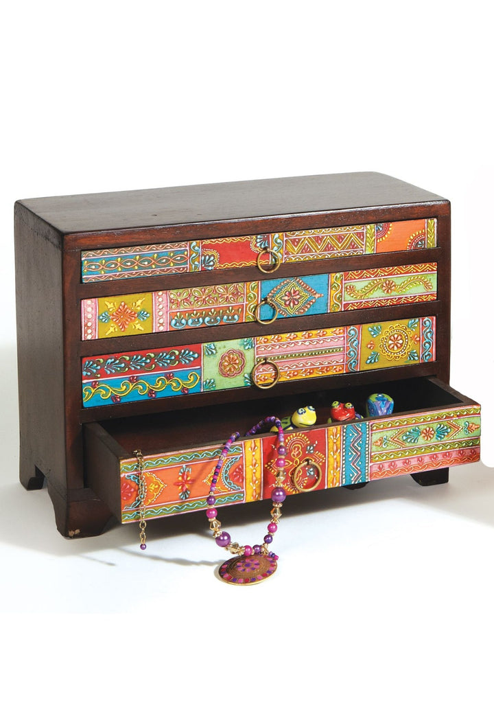 Mango Wood Hand Painted Large 4 Drawer Chest