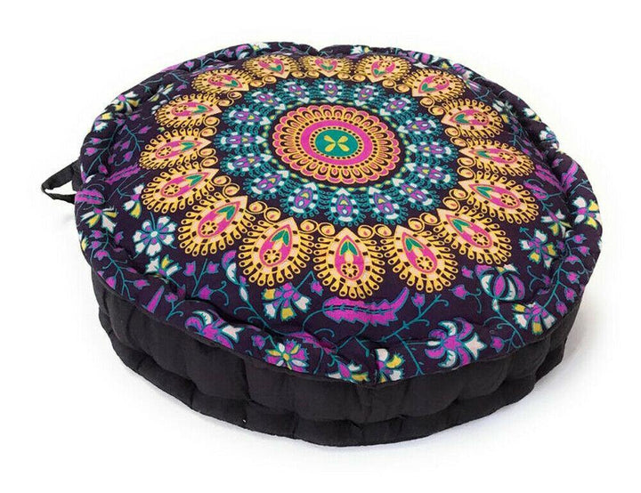 Round Yoga Cushion for Pilates and Meditation in Peacock Design - Second Nature Online