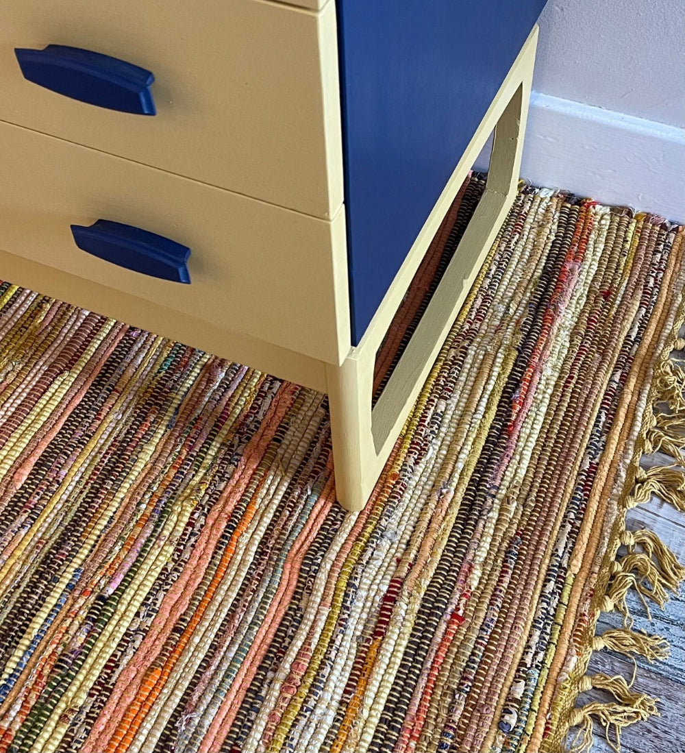 Yellow Striped Rag Rug - Second Nature Online