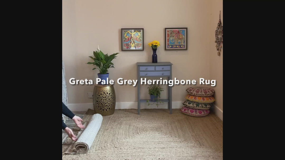 Greta Soft Bedroom Rug Grey Pale Herringbone Pattern
