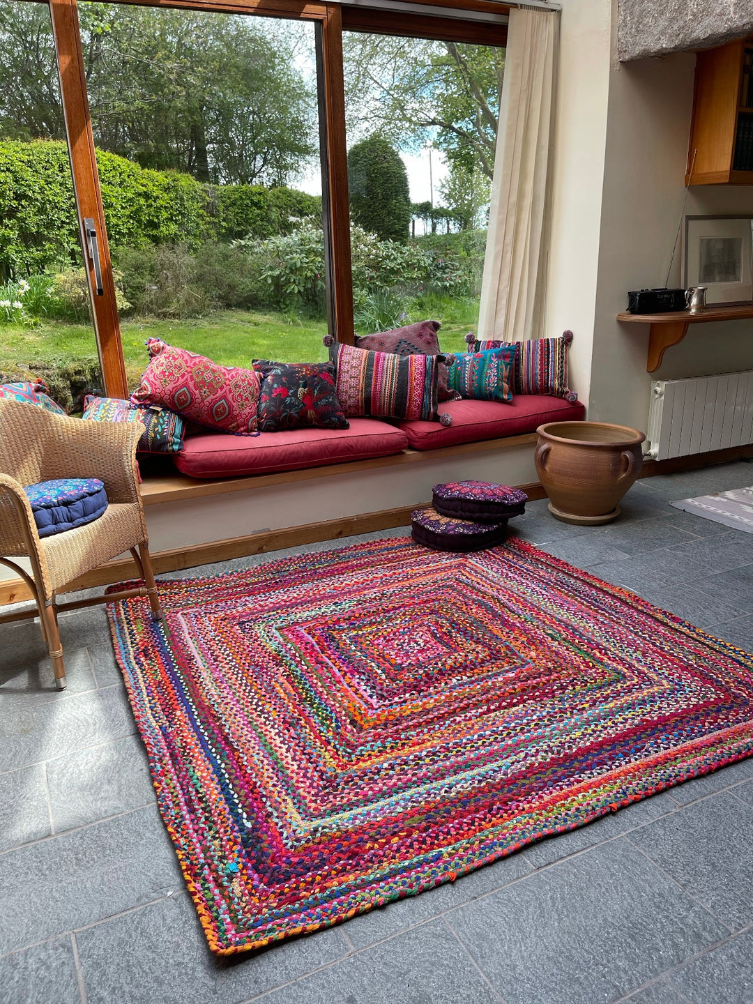 SUNDAR Square Multicolour Rug Ethical Source with Recycled Fabric