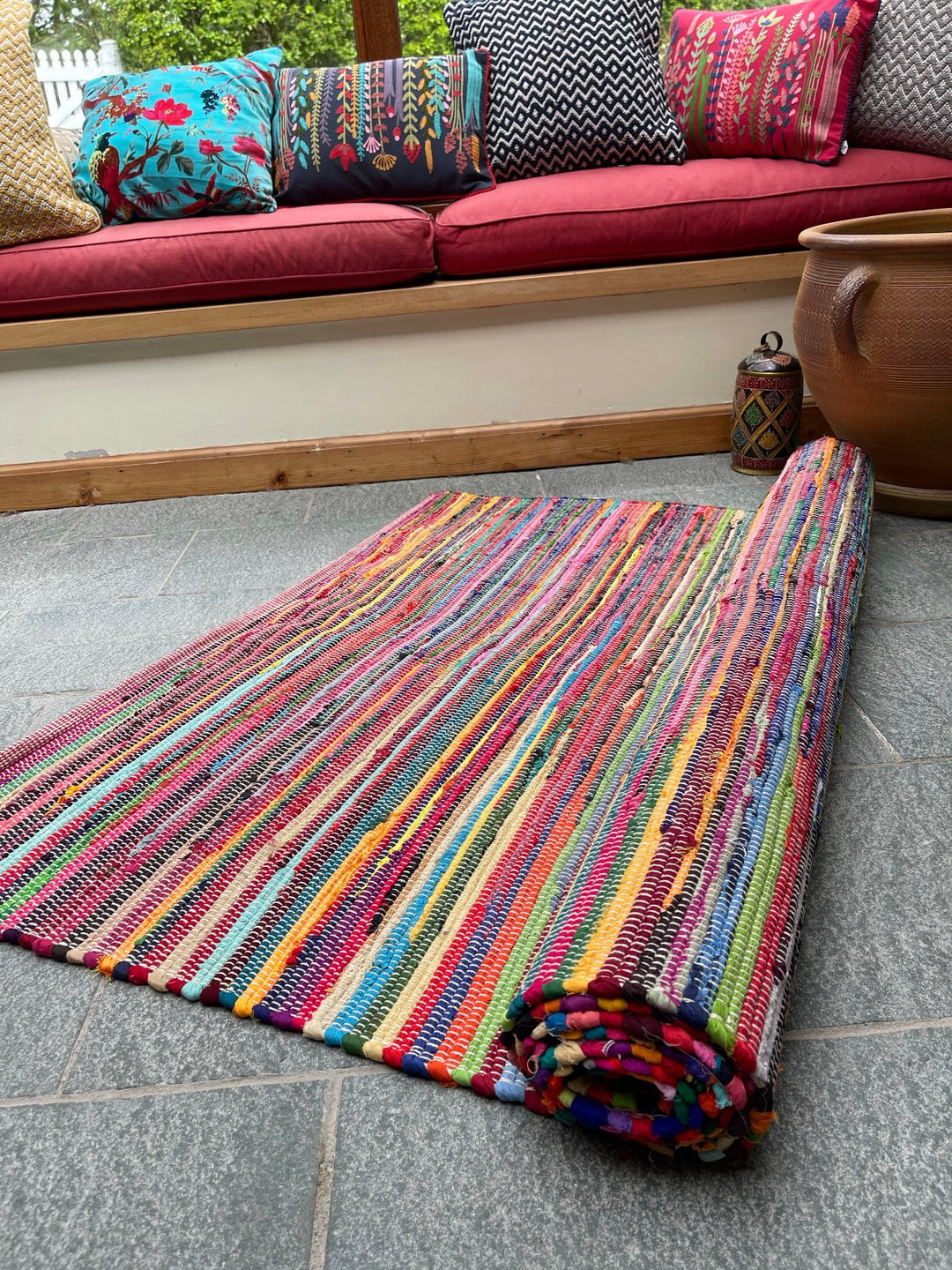 RAINBOW Rug Outdoor and Indoor Multicolour Flat Weave Style