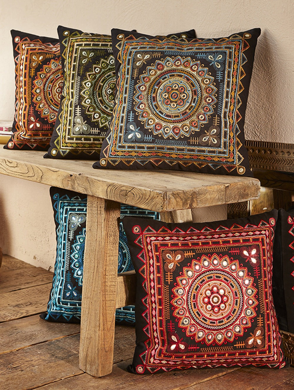 Five Different Coloured Indian Embroidered Cushion Cover
