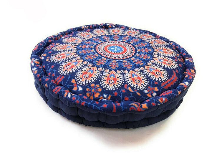 Round Yoga Cushion for Pilates and Meditation in Peacock Design - Second Nature Online
